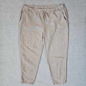 Eileen Fisher Tencel Linen Drawstring Ankle Pants Beige Tan Large L Comfy Casual